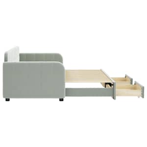 Válenda s přistýlkou a zásuvkami světle šedá 80 x 200 cm samet - obrázek 4