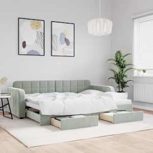 Válenda s přistýlkou a zásuvkami světle šedá 80 x 200 cm samet - obrázek 1