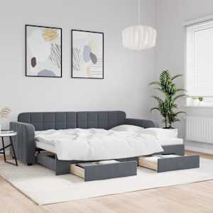 Válenda s přistýlkou a zásuvkami tmavě šedá 80 x 200 cm samet - obrázek 1