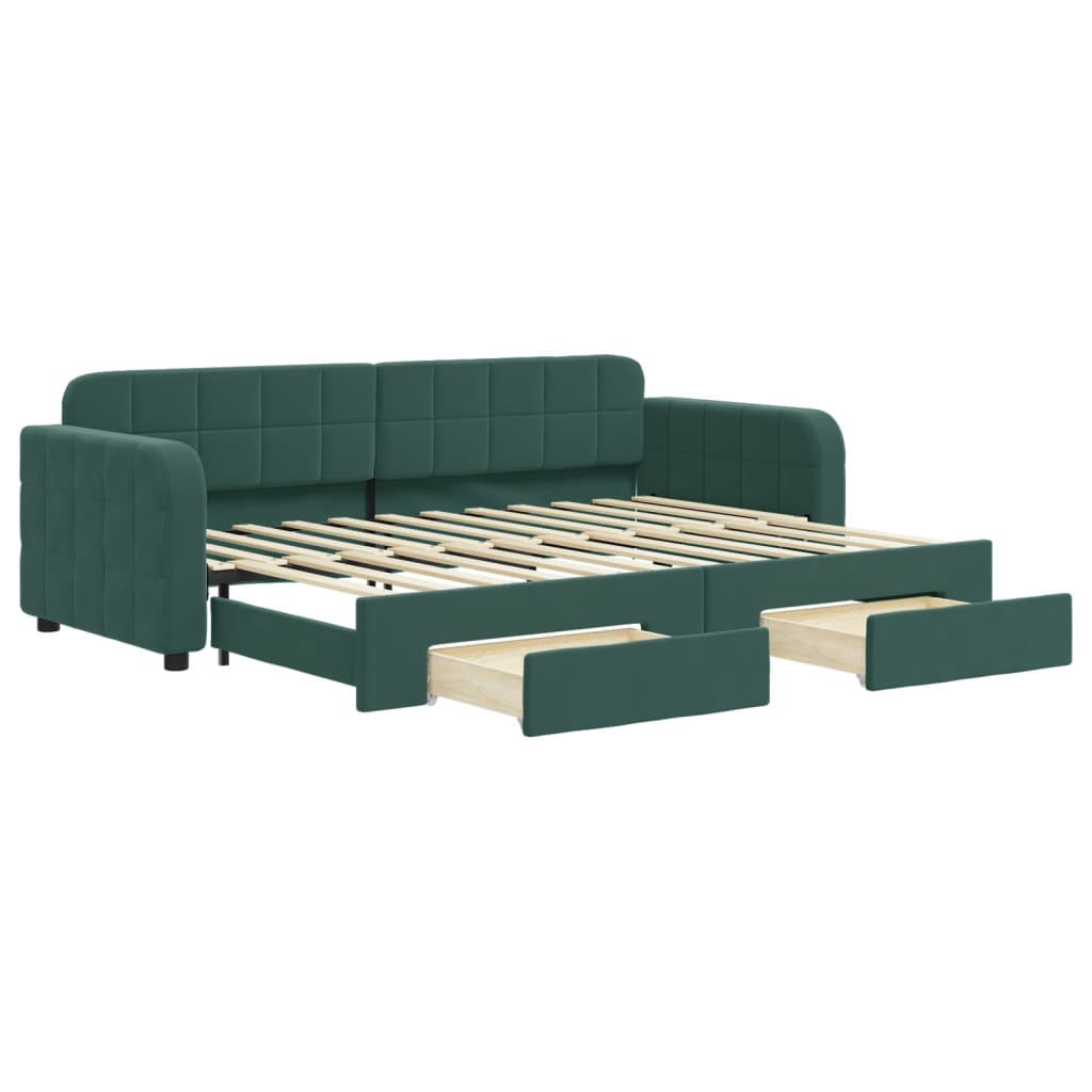 vidaXL Válenda s přistýlkou a zásuvkami tmavě zelená 80 x 200 cm samet