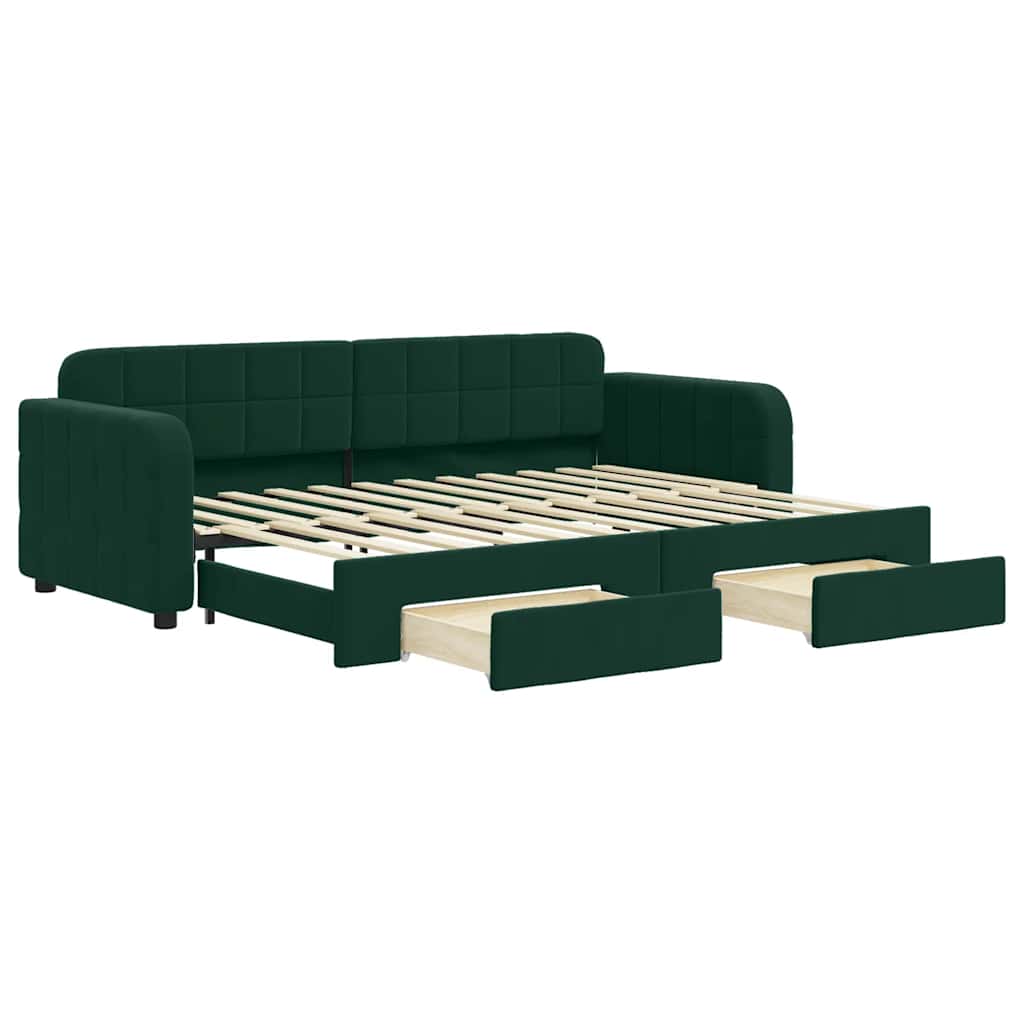 vidaXL Válenda s přistýlkou a zásuvkami tmavě zelená 80 x 200 cm samet