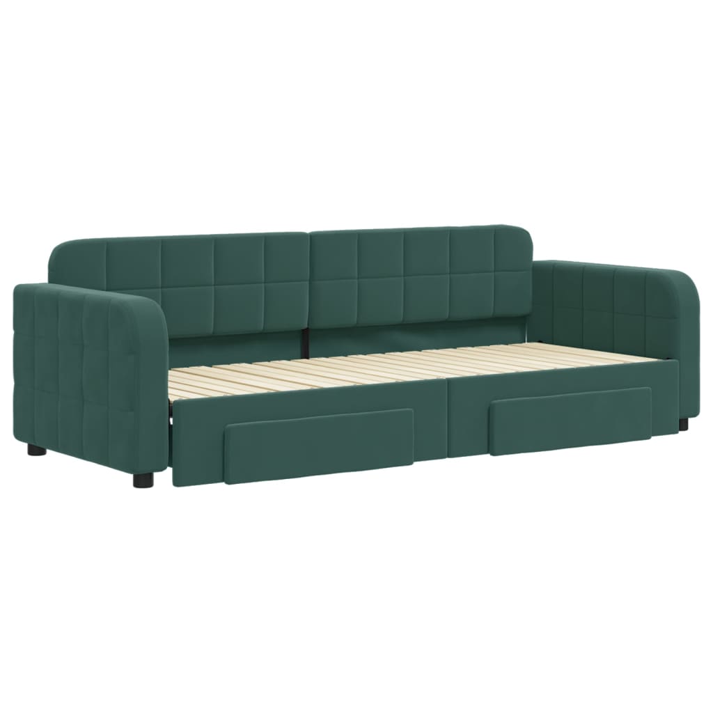 vidaXL Slaapbank onderschuifbed en lades 80x200 cm fluweel donkergroen afbeelding