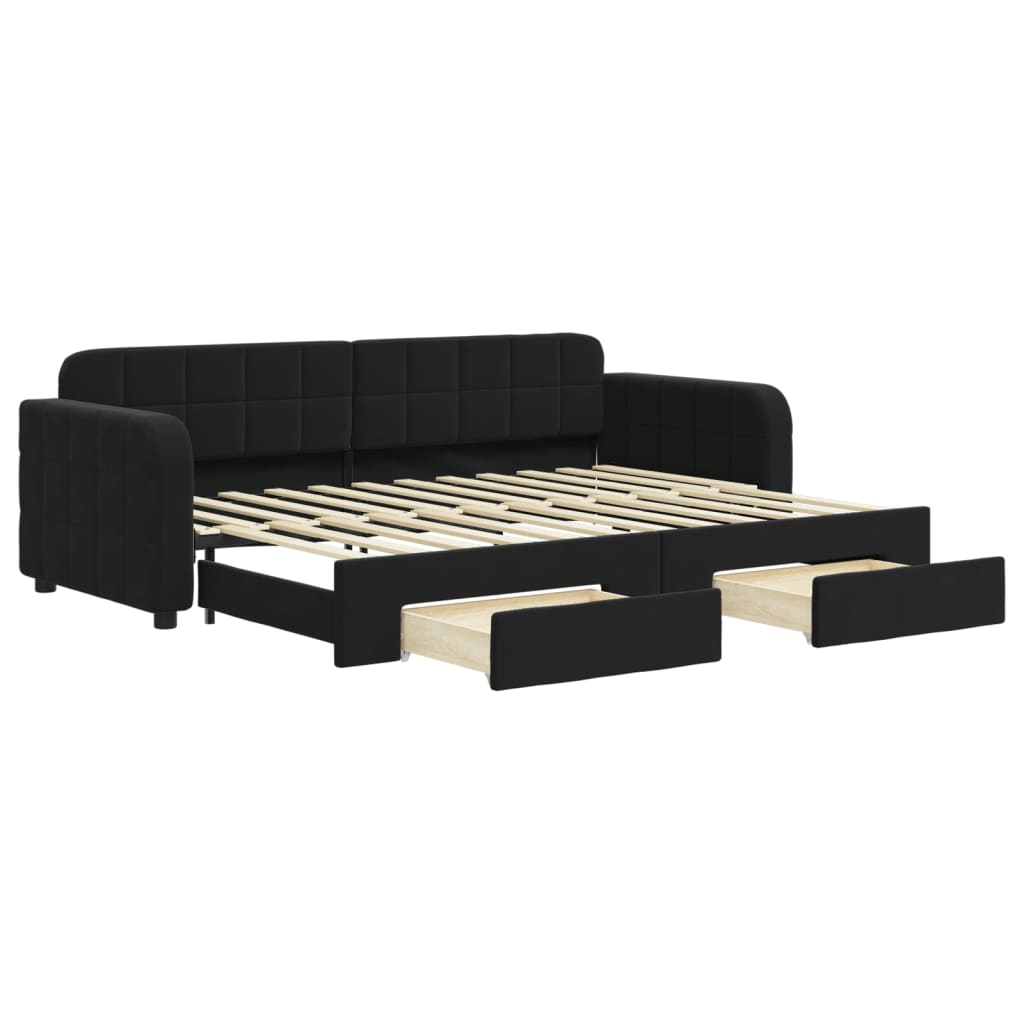 vidaXL Slaapbank met onderschuifbed en lades 80x200 cm fluweel zwart