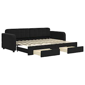 Válenda s přistýlkou a zásuvkami černá 80 x 200 cm samet - obrázek 2