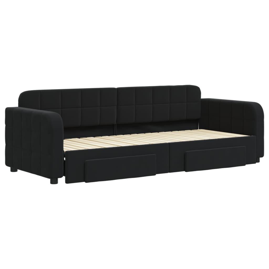 vidaXL Slaapbank met onderschuifbed en lades 80x200 cm fluweel zwart afbeelding