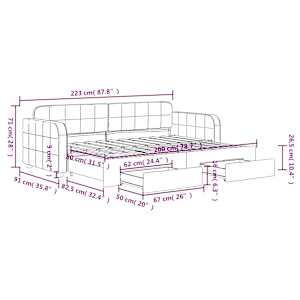 Válenda s přistýlkou a zásuvkami černá 80 x 200 cm samet - obrázek 12