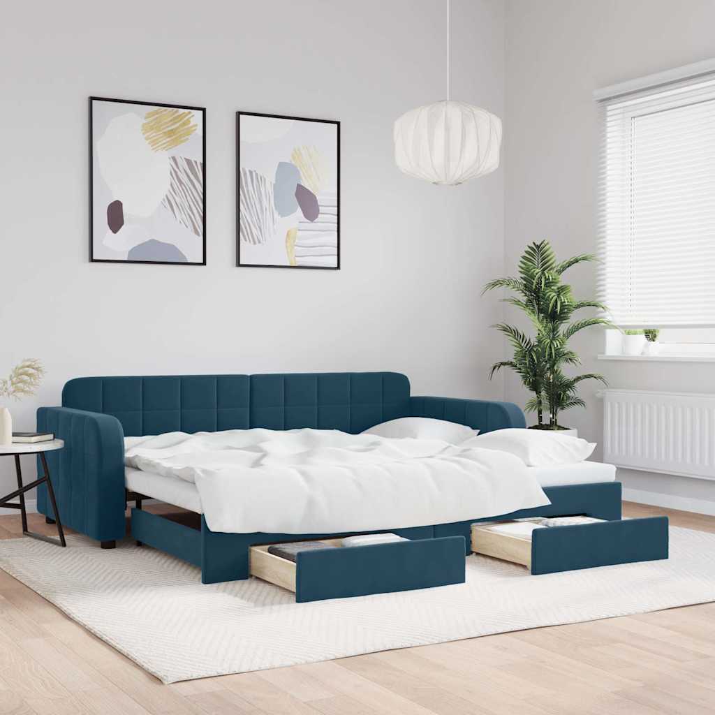 vidaXL Tagesbett Ausziehbar mit Schubladen Blau 90x200 cm Samt