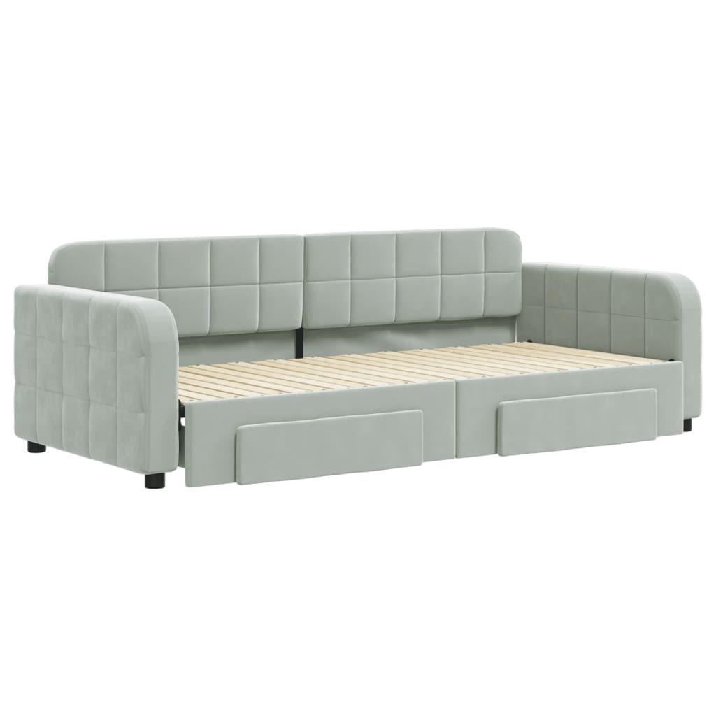 vidaXL Slaapbank onderschuifbed en lades 90x200 cm fluweel lichtgrijs afbeelding