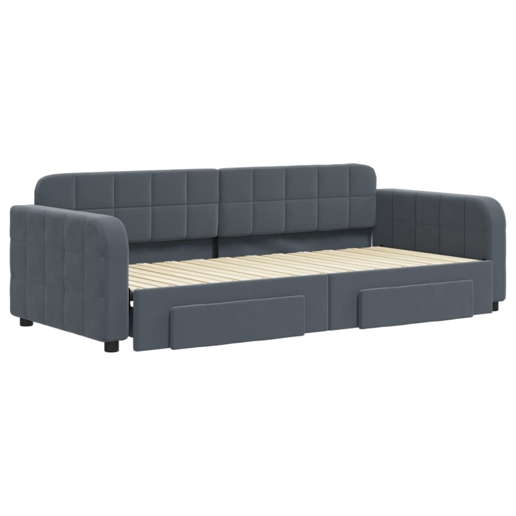 vidaXL Slaapbank onderschuifbed en lades 90x200 cm fluweel donkergrijs afbeelding