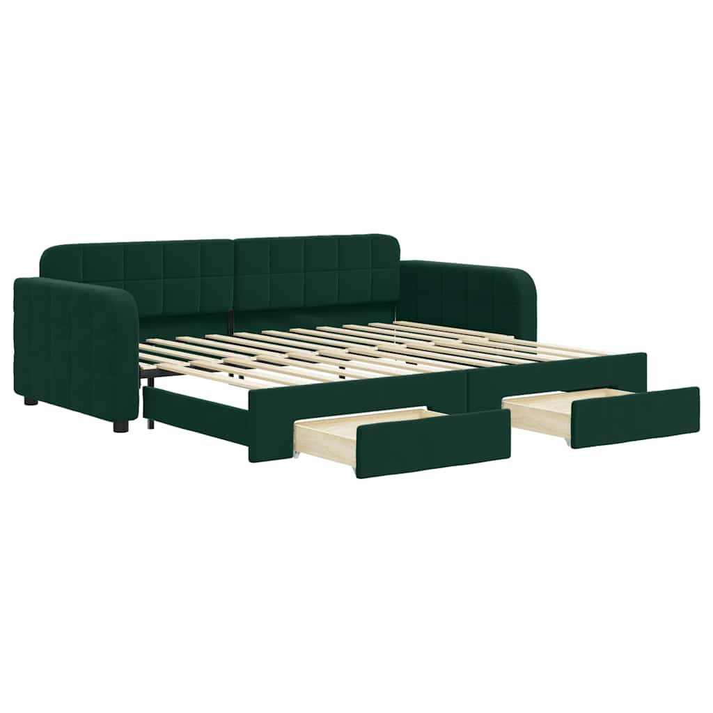 E-shop vidaXL Rozkladacia denná posteľ a zásuvky tmavozelená 90x200 cm zamat