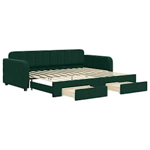 Válenda s přistýlkou a zásuvkami tmavě zelená 90 x 200 cm samet - obrázek 2