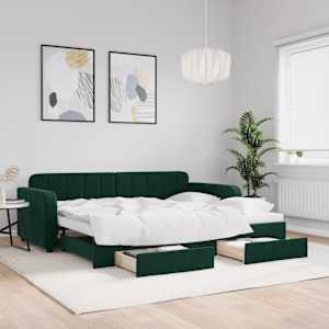 Válenda s přistýlkou a zásuvkami tmavě zelená 90 x 200 cm samet - obrázek 1