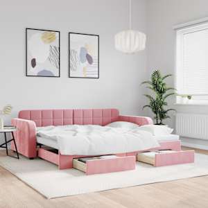 Válenda s přistýlkou a zásuvkami růžová 90 x 200 cm samet - obrázek 1