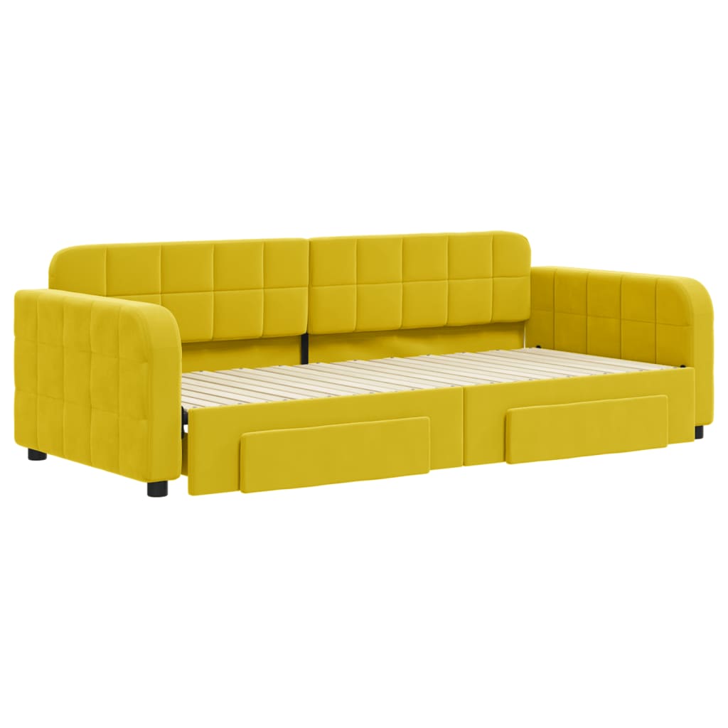 vidaXL Slaapbank met onderschuifbed en lades 90x200 cm fluweel geel afbeelding
