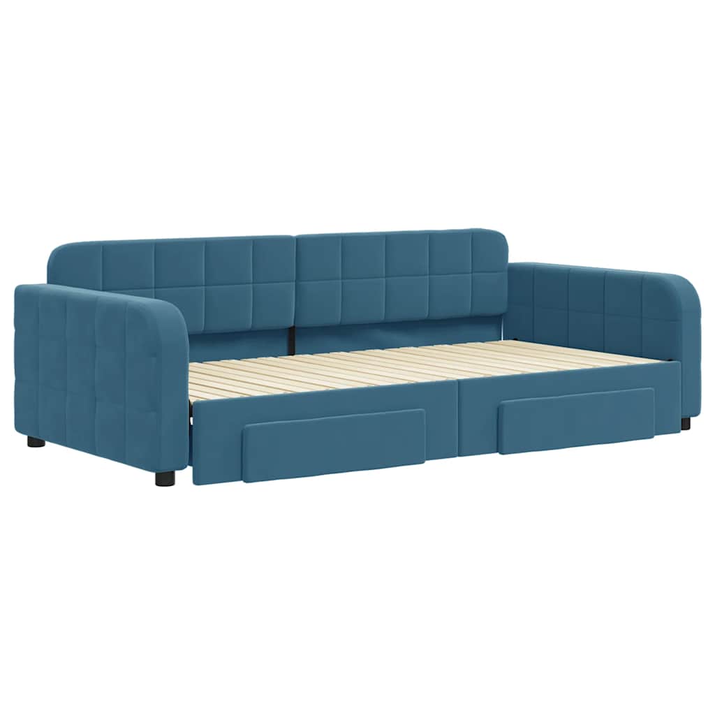 vidaXL Slaapbank met onderschuifbed en lades 100x200 cm fluweel blauw afbeelding