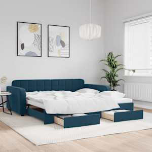 Válenda s přistýlkou a zásuvkami modrá 100 x 200 cm samet - obrázek 1