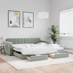 Válenda s přistýlkou a zásuvkami světle šedá 100 x 200 cm samet - obrázek 1