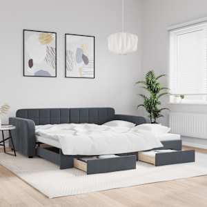 Válenda s přistýlkou a zásuvkami tmavě šedá 100 x 200 cm samet - obrázek 1