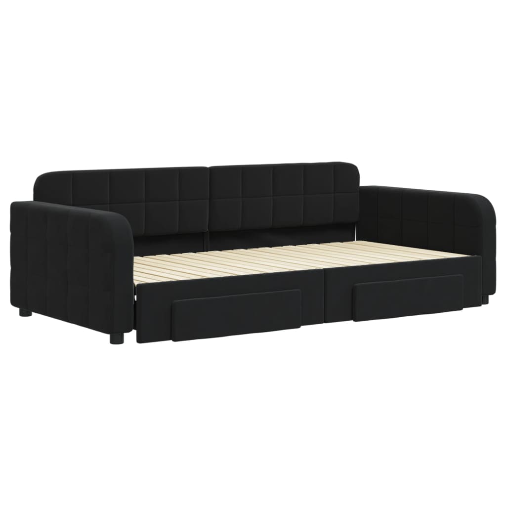 vidaXL Slaapbank met onderschuifbed en lades 100x200 cm fluweel zwart afbeelding