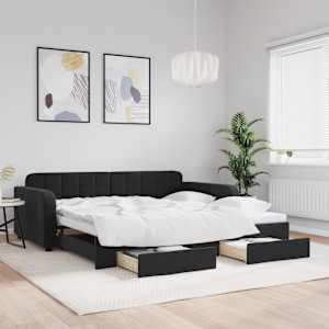 Válenda s přistýlkou a zásuvkami černá 100 x 200 cm samet - obrázek 1