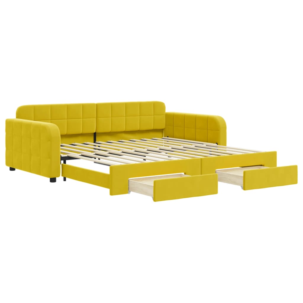 vidaXL Slaapbank met onderschuifbed en lades 100x200 cm fluweel geel