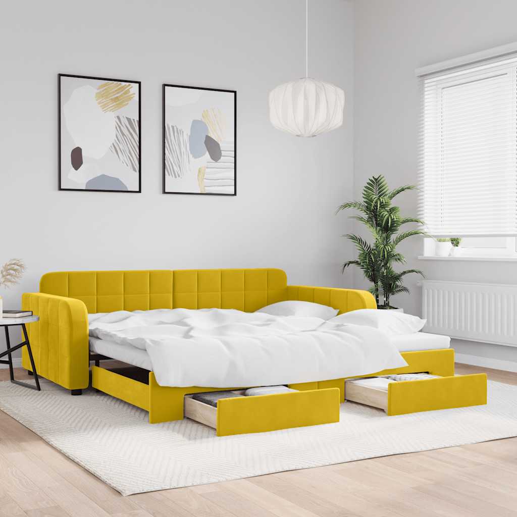 vidaXL Tagesbett Ausziehbar mit Schubladen Gelb 100x200 cm Samt