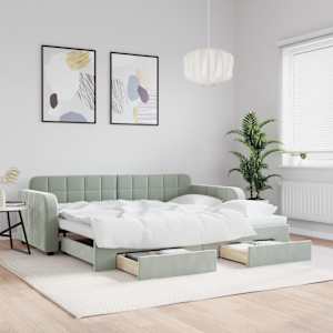 Válenda s přistýlkou a zásuvkami světle šedá 90 x 190 cm samet - obrázek 1