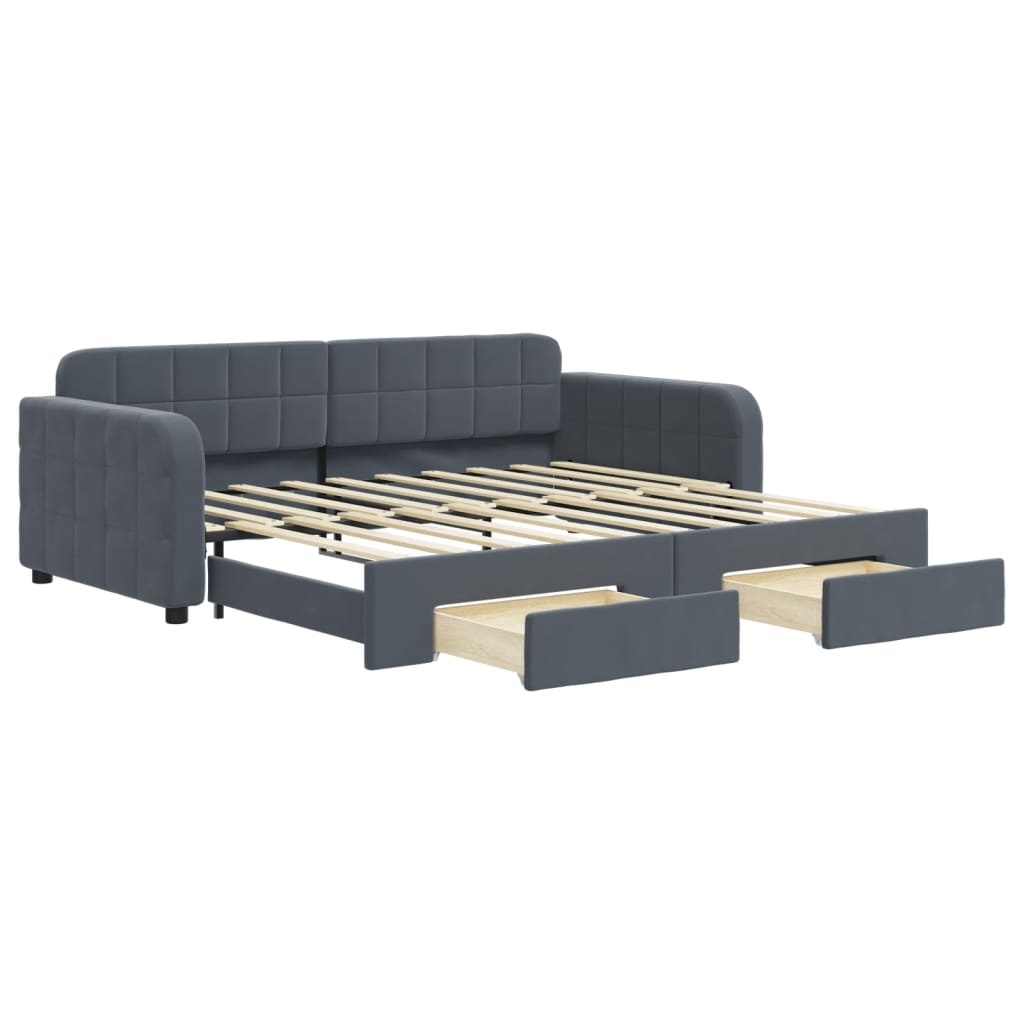 vidaXL Slaapbank onderschuifbed en lades 90x190 cm fluweel donkergrijs grijs, foto 3
