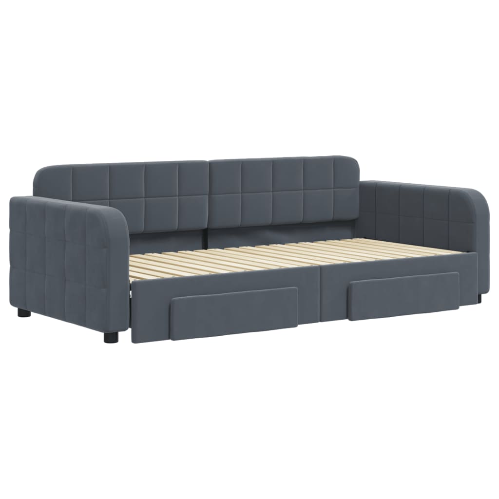 vidaXL Slaapbank onderschuifbed en lades 90x190 cm fluweel donkergrijs grijs, foto 2