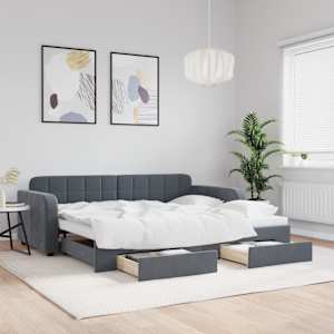 Válenda s přistýlkou a zásuvkami tmavě šedá 90 x 190 cm samet - obrázek 1
