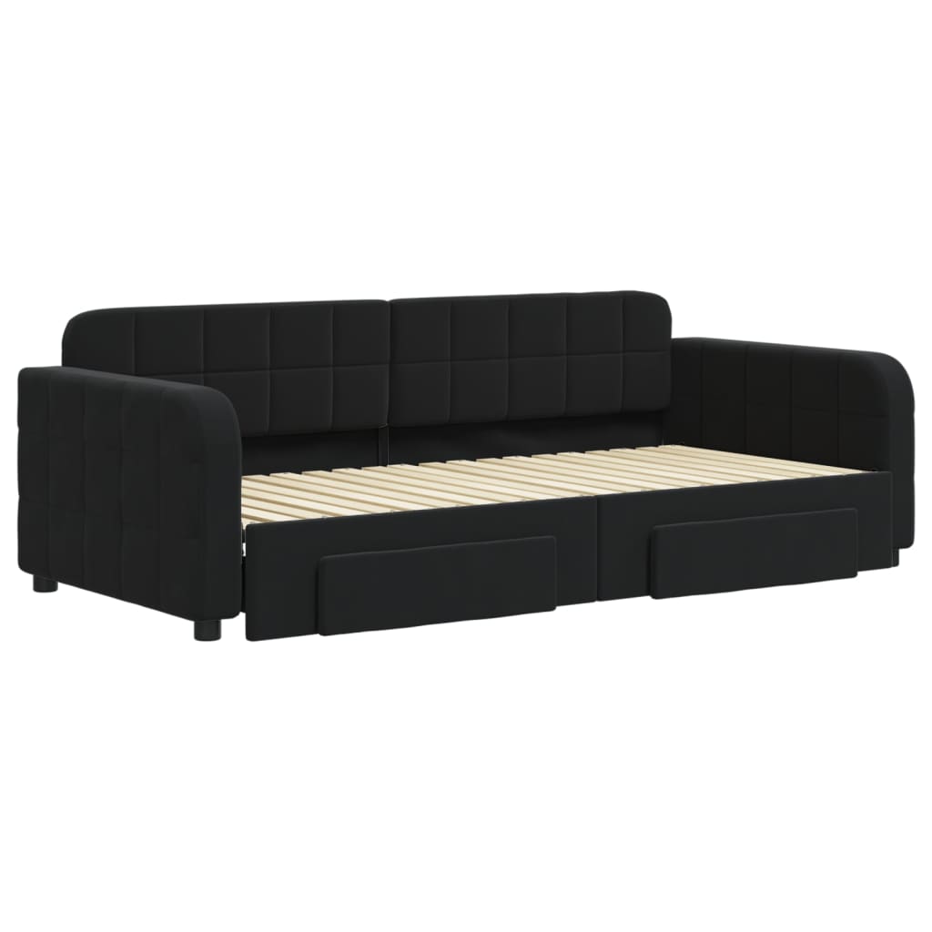 vidaXL Slaapbank met onderschuifbed en lades 90x190 cm fluweel zwart afbeelding