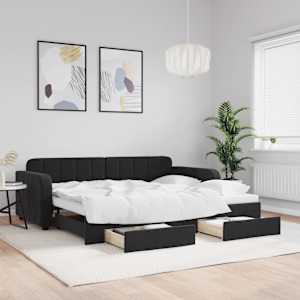 Válenda s přistýlkou a zásuvkami černá 90 x 190 cm samet - obrázek 1