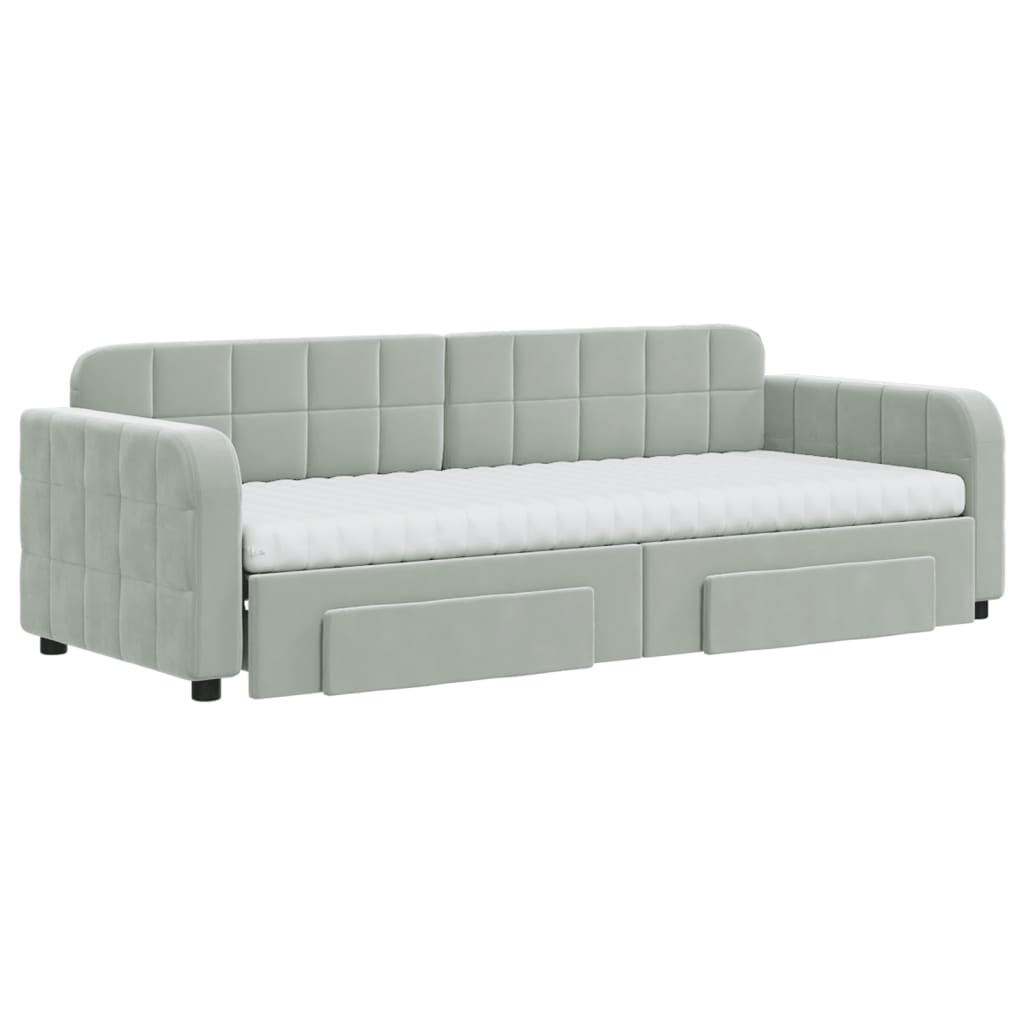 vidaXL Slaapbank onderschuifbed en lades 80x200 cm fluweel lichtgrijs grijs, foto 2