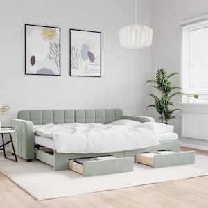 Válenda s přistýlkou a zásuvkami světle šedá 80 x 200 cm samet - obrázek 1