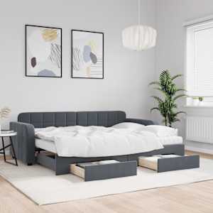 Válenda s přistýlkou a zásuvkami tmavě šedá 80 x 200 cm samet - obrázek 1