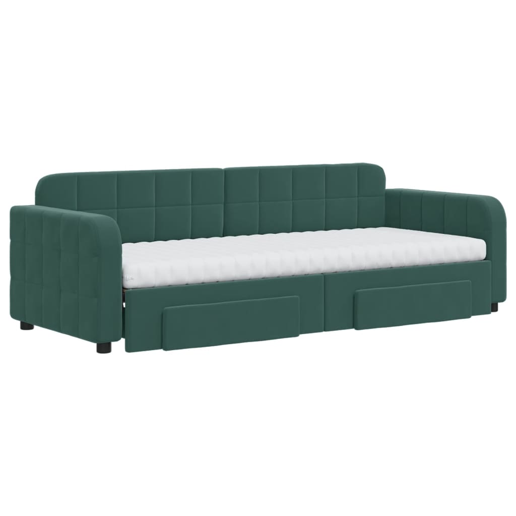 vidaXL Slaapbank onderschuifbed en lades 80x200 cm fluweel donkergroen afbeelding