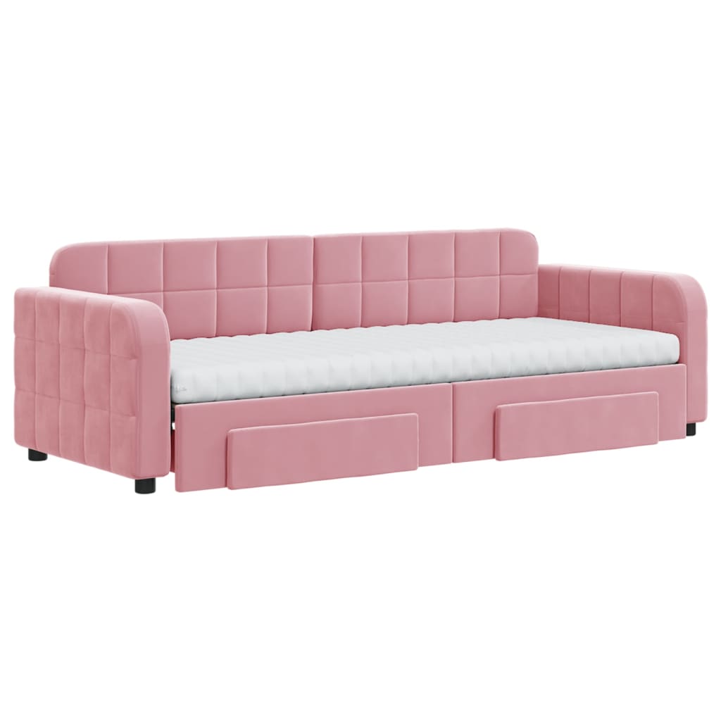vidaXL Slaapbank met onderschuifbed en lades 80x200 cm fluweel roze afbeelding