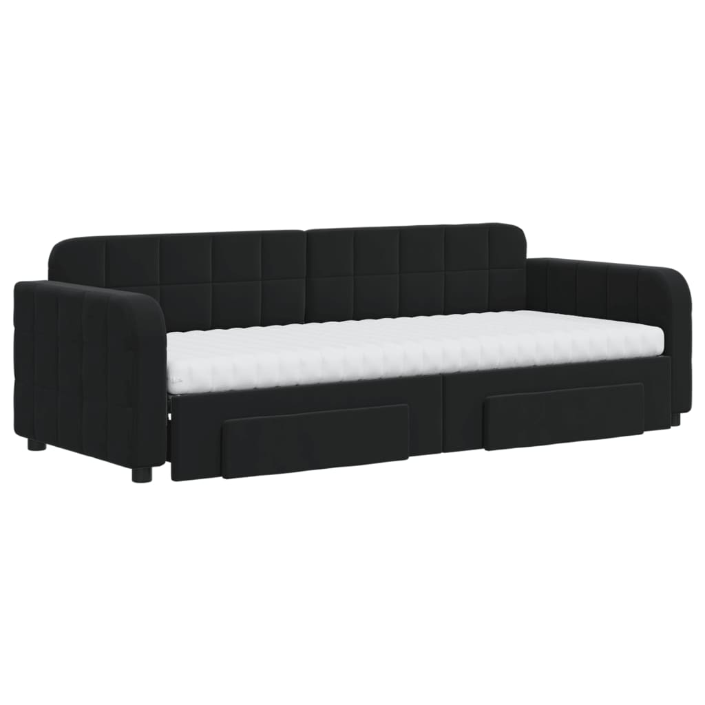 vidaXL Slaapbank met onderschuifbed en lades 80x200 cm fluweel zwart afbeelding