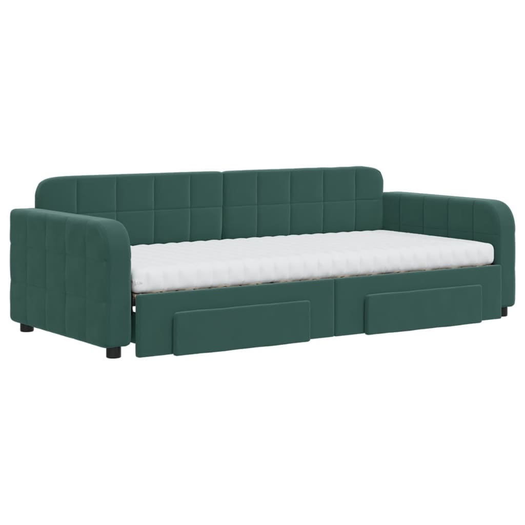 vidaXL Slaapbank onderschuifbed en lades 90x200 cm fluweel donkergroen afbeelding