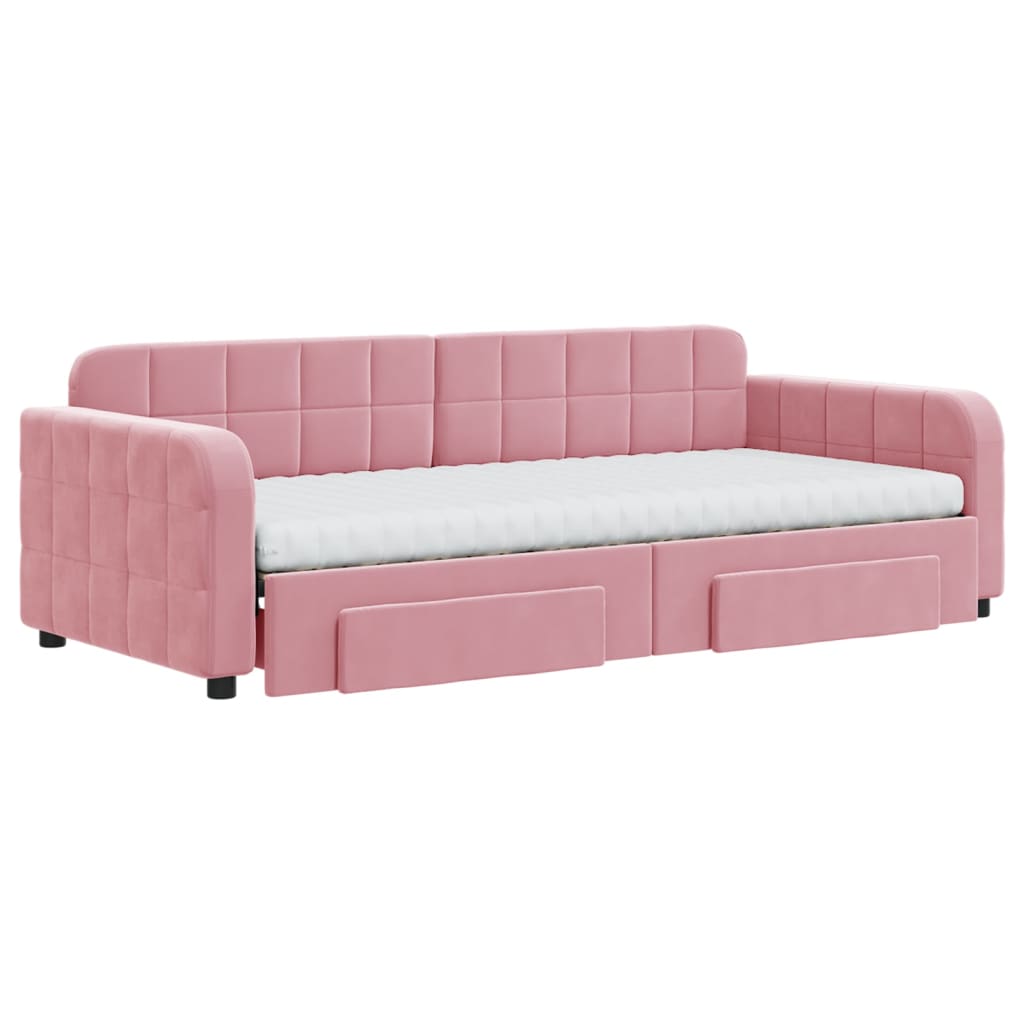 vidaXL Slaapbank met onderschuifbed en lades 90x200 cm fluweel roze afbeelding