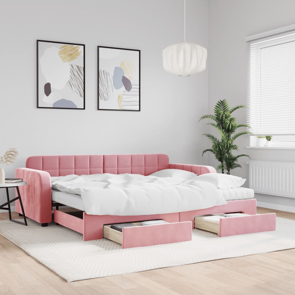 Tagesbett Ausziehbar mit Schubladen Rosa 90×200 cm Samt kaufen
