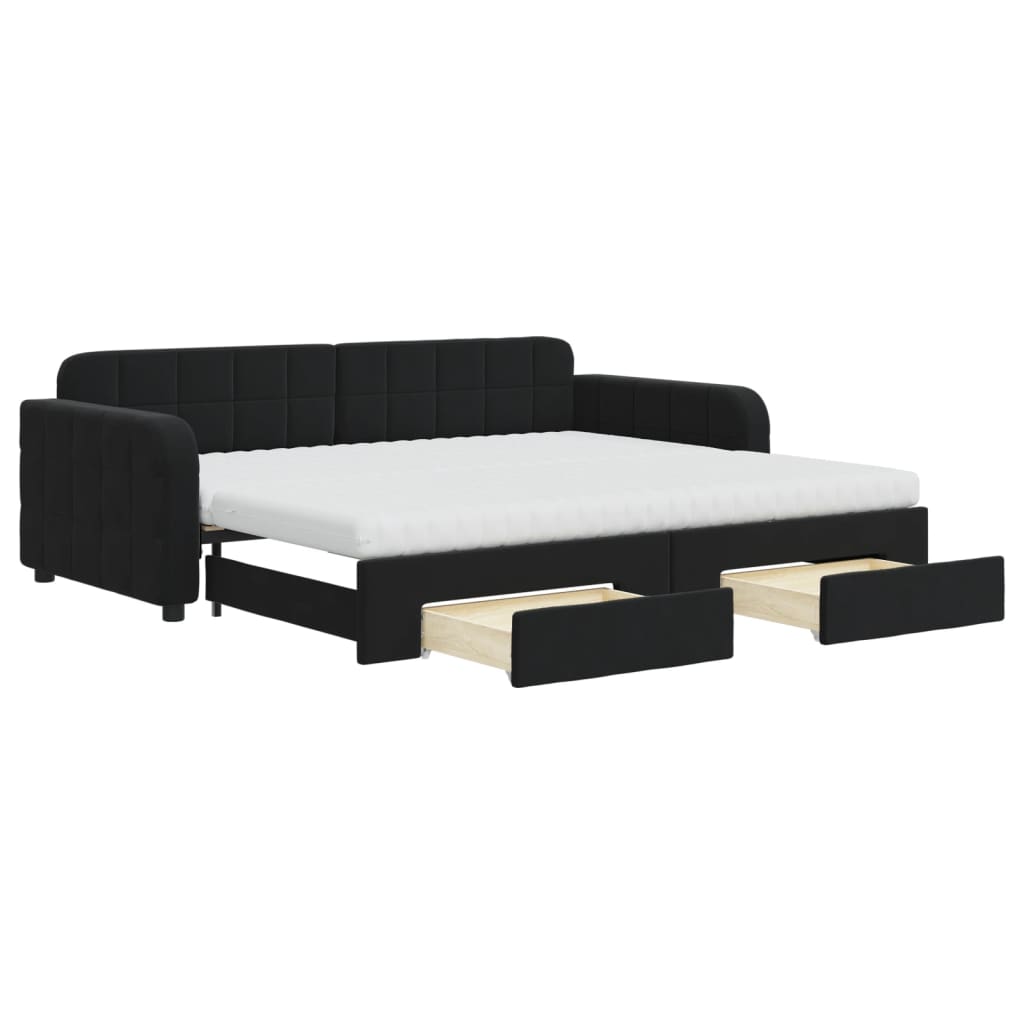 vidaXL Slaapbank met onderschuifbed en lades 90x200 cm fluweel zwart, foto 3
