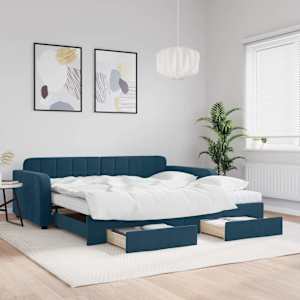 Válenda s přistýlkou a zásuvkami modrá 100 x 200 cm samet - obrázek 1
