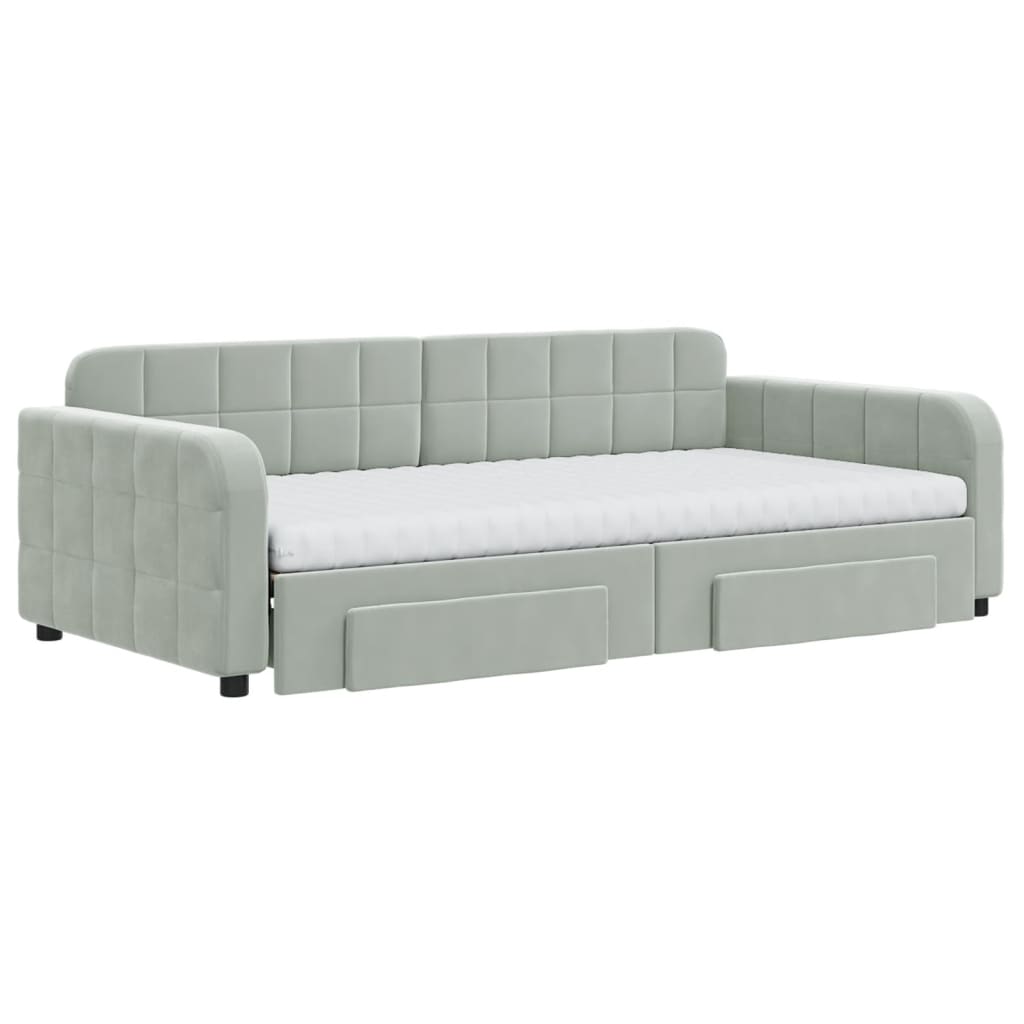 vidaXL Slaapbank onderschuifbed en lades 100x200 cm fluweel lichtgrijs afbeelding