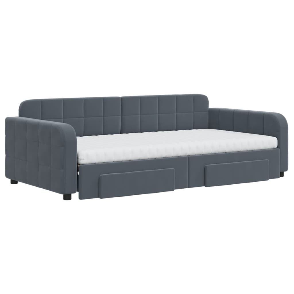vidaXL Slaapbank onderschuifbed lades 100x200 cm fluweel donkergrijs afbeelding