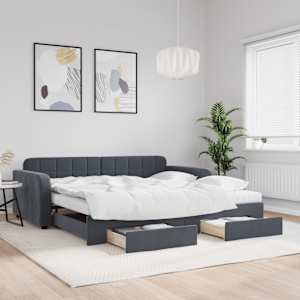 Válenda s přistýlkou a zásuvkami tmavě šedá 100 x 200 cm samet - obrázek 1