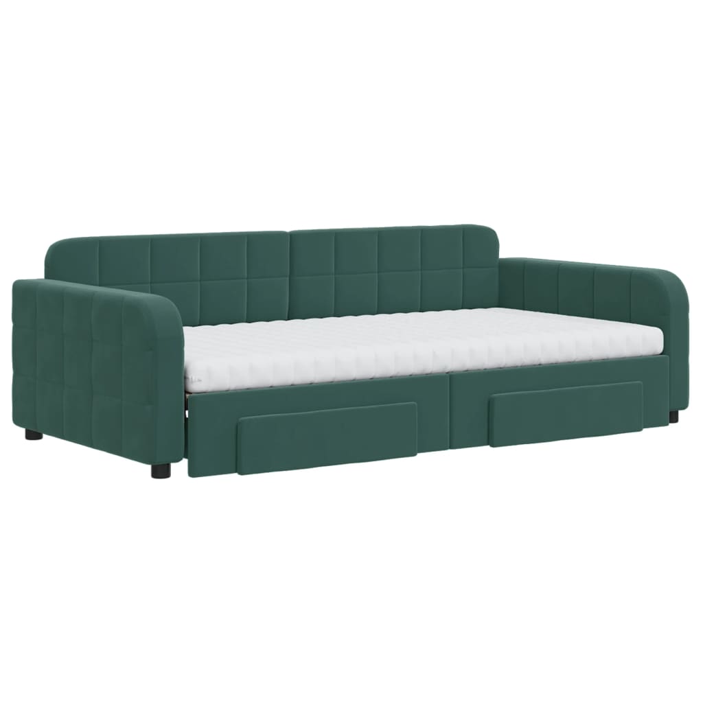 vidaXL Slaapbank onderschuifbed lades 100x200 cm fluweel donkergroen afbeelding
