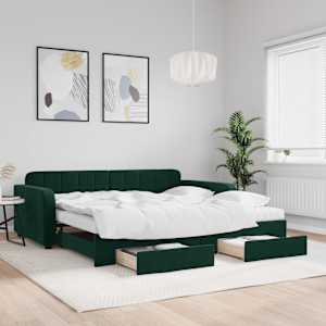 Válenda s přistýlkou a zásuvkami tmavě zelená 100x200 cm samet - obrázek 1