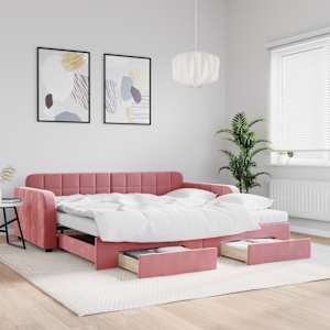 Válenda s přistýlkou a zásuvkami růžová 100 x 200 cm samet - obrázek 1