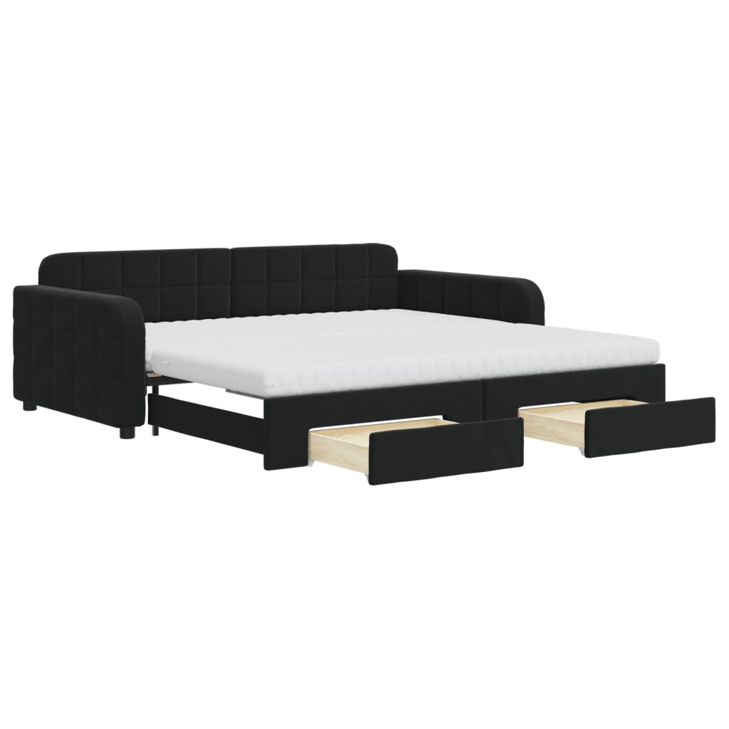 vidaXL Slaapbank met onderschuifbed en lades 100x200 cm fluweel zwart, foto 3